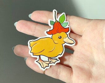 Duckling Waterproof Sticker, Duck Flower Hat, Duck Hat, Motherthemountain Inspired, Yellow Duck, Kawaii Face, Happy Vibes