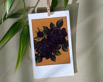 Black Roses Print, Rose Flower Illustration, New York State Flower Artwork, Gothic Original Illustration Drawing