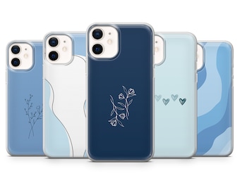 Cute Aesthetic Phone Case Blue Pastel Cover for iPhone 14Pro, 13, 12, 11, XR, 7, 8, Samsung S23, S22, S21FE, A53, A14, A13, Pixel 7, 6A