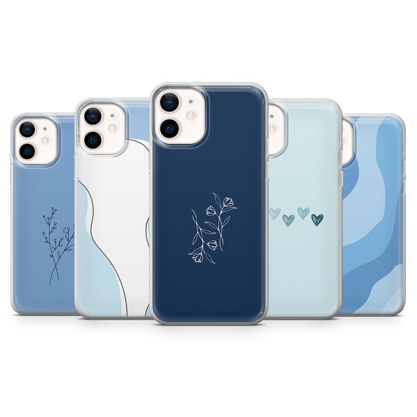 Cute Aesthetic Phone Case Blue Pastel Cover for iPhone 14Pro, 13, 12, 11, XR, 7, 8, Samsung S23, S22, S21FE, A53, A14, A13, Pixel 7, 6A