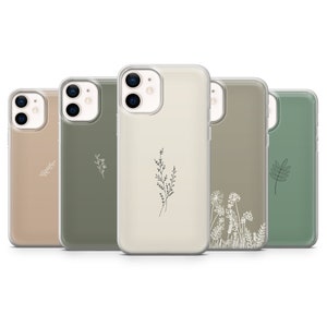 Custodia per telefono con motivo floreale, beige, salvia, estetica, per iPhone 14Pro, 13, 12, 11, XR, Samsung S23, S22, S21FE, A53, A14, A13, Pixel 7, 6A