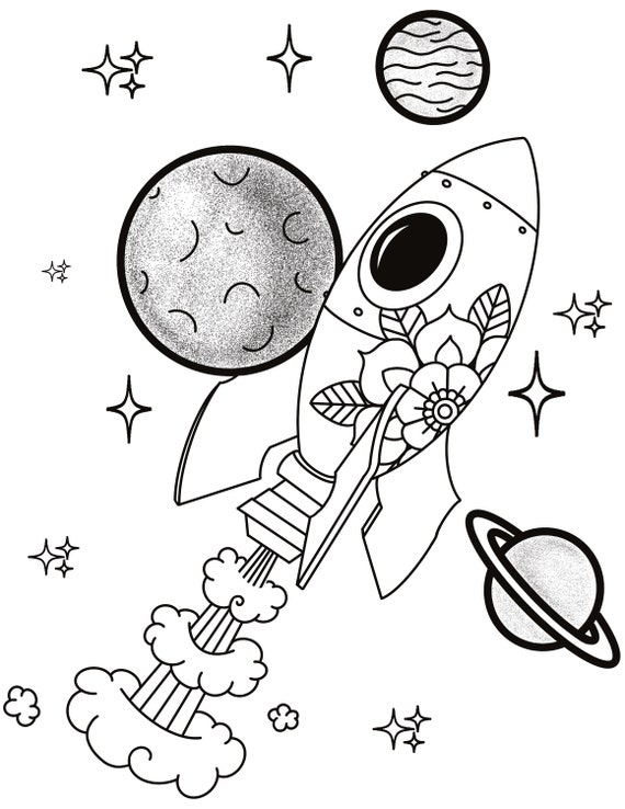 to the moon american traditional rocket ship coloring sheet etsy
