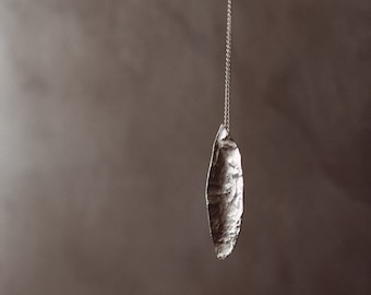 Leaf shaped long pendant with texture,  unique original design, imperfect pendant, moontexture, everyday modern pendant