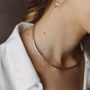 Minimalist Textured Choker | Hammered, slightly irregular sterling silver or bronze necklace.