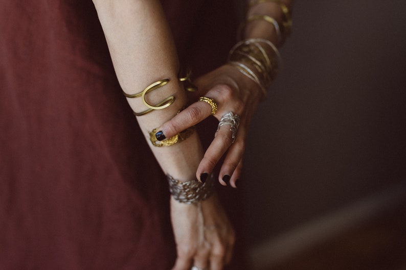 Organic shaped adjustable bracelet, unique design bracelet, sterling silver or brass, minimalist bracelet, modern design Bronze