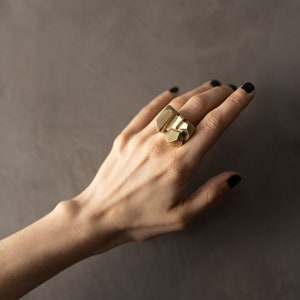Rigid and solid hand carved ring, architectural ring, sculptural ring, geometric ring, statement ring, big ring, unique design