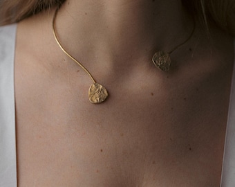Choker with Textured Dots and Asymmetric Drop — Adjustable — Silver or Brass