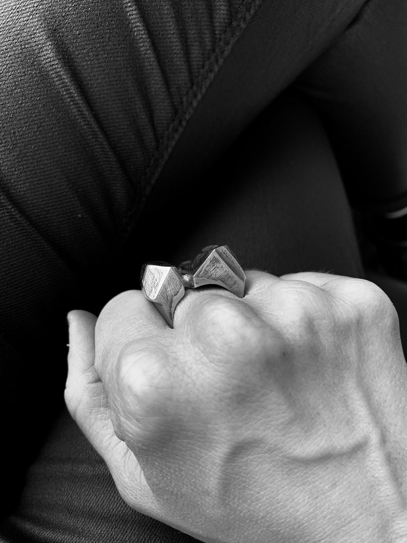 Rigid and solid hand carved ring, architectural ring, sculptural ring, geometric ring, statement ring, big ring, unique design image 5