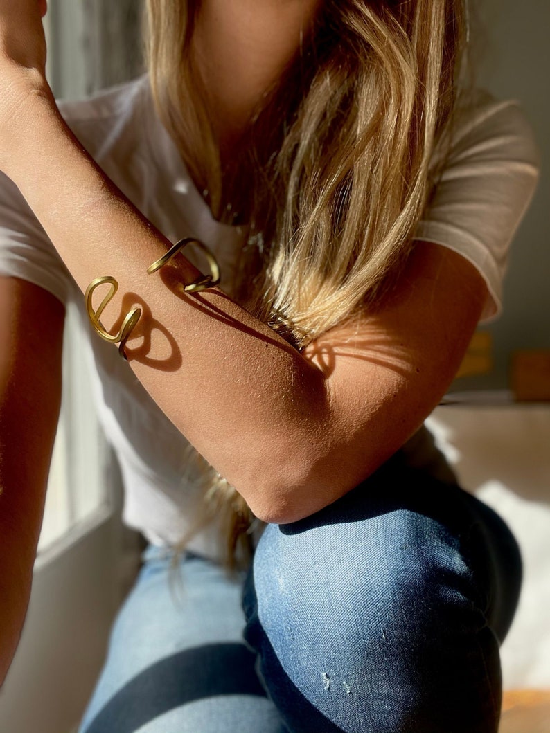 Organic shaped adjustable bracelet, unique design bracelet, sterling silver or brass, minimalist bracelet, modern design image 5