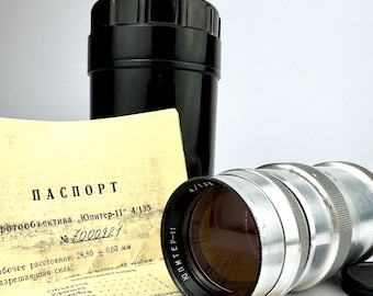 135 mm f/4 JUPITER 11 rood P-lens telelens M39 s/n 7000921