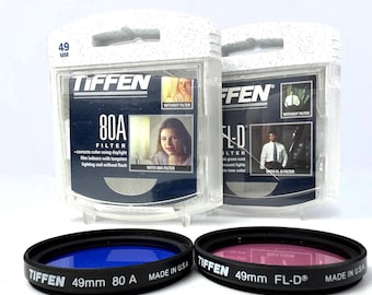 Vintage Tiffen 49mm Filter Set 80A and FL-D Color Correction Camera Filters