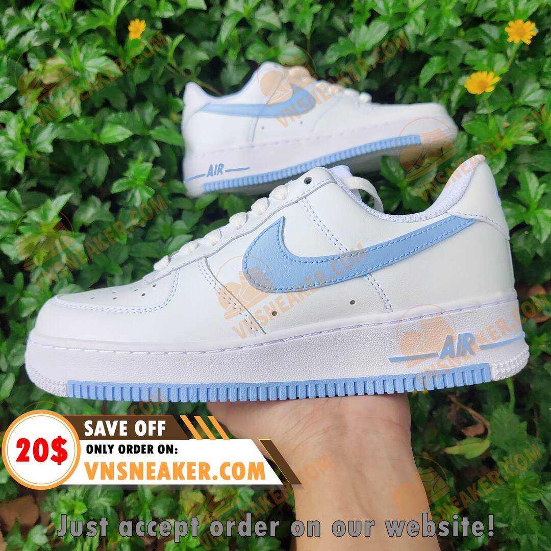 white air force 1 blue swoosh