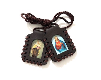 Virgen de Guadalupe Rosario Negro de Madera y Escapulario Cafe de la Virgen set