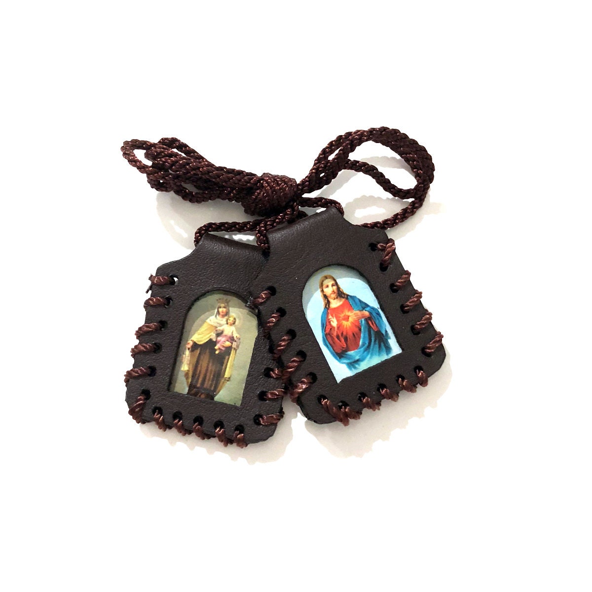 Sacred Heart of Jesus Christ and Our Lady of Mount Carmel Leather ...