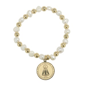 Our Lady of Charity Virgen de la Caridad del Cobre Religious Catholic Bracelet with stainless steel medal and Pearl beads ( SSBCOMPM-WG )