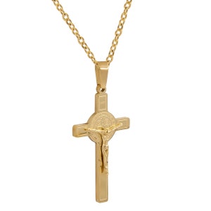 Saint Benedict Crucifix Religious Catholic Stainless Steel Pendant with 55cm chain