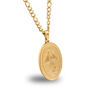 Catholic Town stainless steel Virgen de la Caridad del Cobre Medal Necklace ( SSPC35MCH-G )