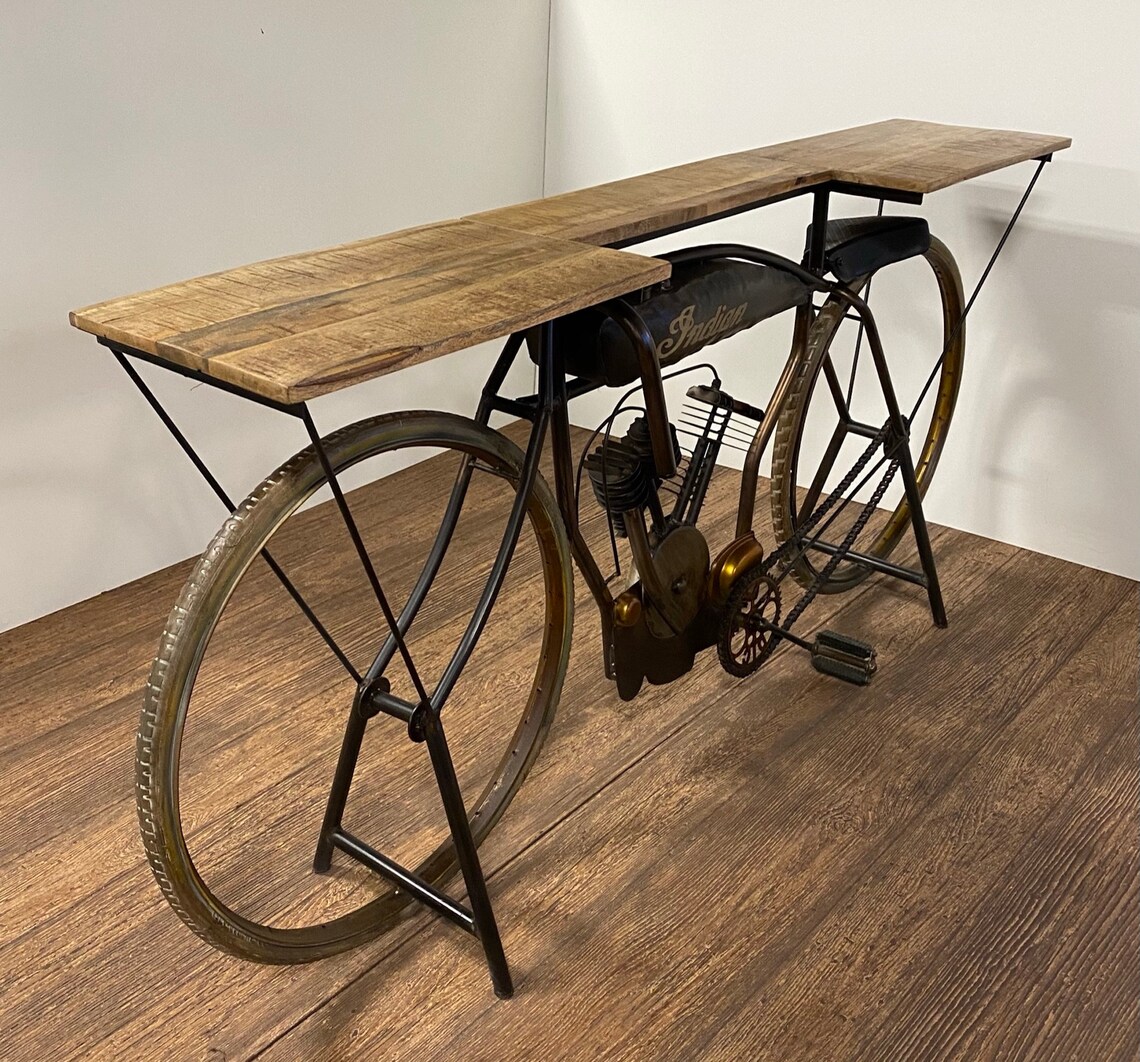 Antique Bike Table Rustic Bike Bar Vintage Wood Table Etsy
