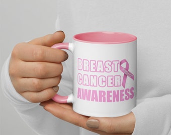 Breast Cancer Awareness Ceramic Mug, Pink Ribbon Color Inside