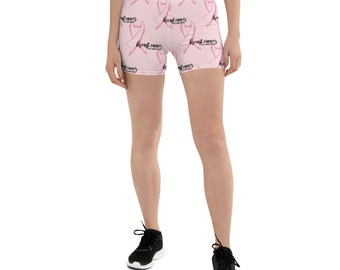 Breast Cancer Awareness Shorts, Pink Ribbon Print, Activewear