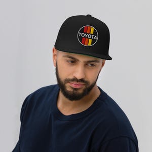 Toyota Flat Bill Cap, 3 Stripe Logo Hat, Cotton Twill Snapback