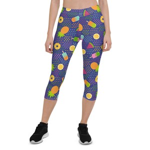 Ice Cream Fruit Doughnut Capri Leggings Watermelon Leggings Pineapple Shorts Fruit Spandex Leggings Women&#39;s Fruit Leggings Capri Leggings
