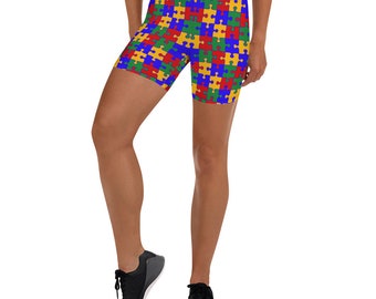 Autism Awareness Puzzle Piece Shorts, Special Needs Mom Leggings
