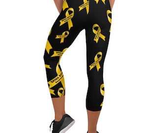 Spina Bifida Awareness Capri Leggings, Comfy Black Yoga Pants