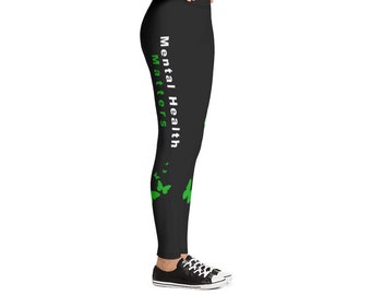 Mental Health Awareness Leggings: Stylish Polyester/Spandex, Butterfly Design