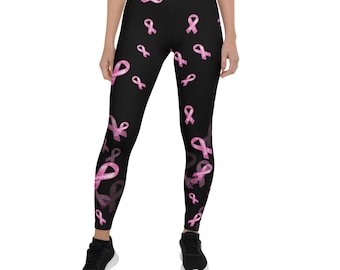 Leggings con lazo rosa: Concientización sobre el cáncer de mama, apoyo a las sobrevivientes.