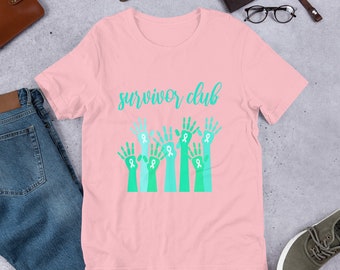 Ovarian Cancer Awareness T-Shirt, Teal Ribbon Survivor Club