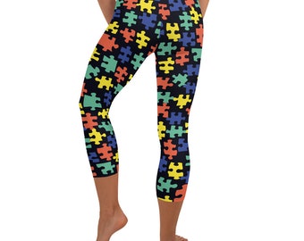 Autism Awareness Capri Leggings: Puzzle Piece Design