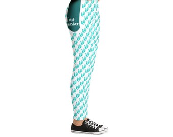 Teal Ribbon Ovarian Cancer Awareness Leggings, Survivor Support