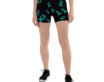 Pantalones cortos de concientización sobre el cáncer de ovario: Leggings con lazo turquesa de apoyo.