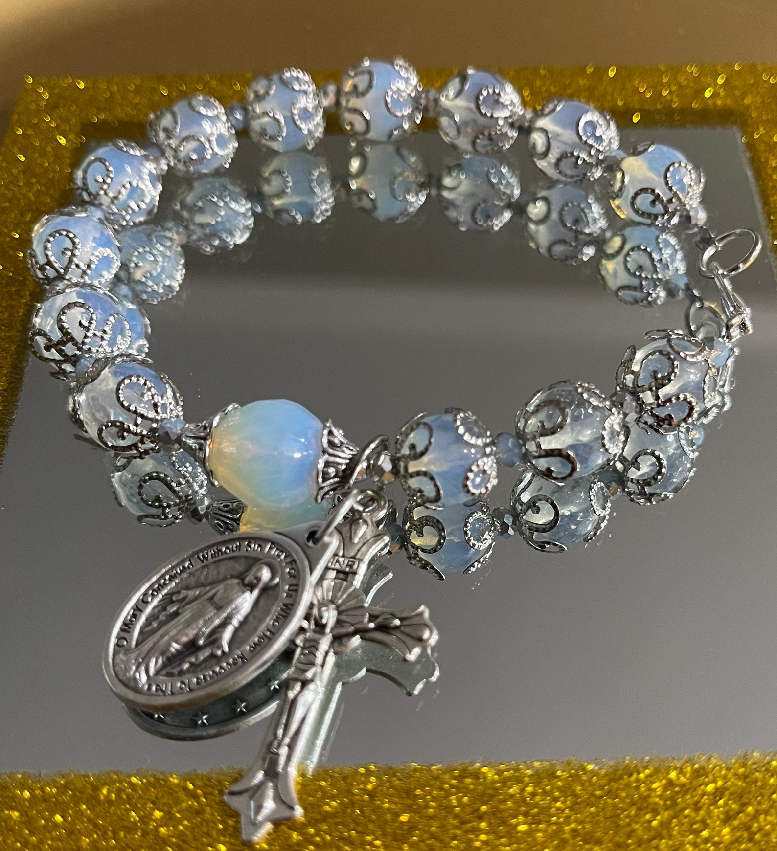 Catholic Rosary Bracelet Opal and Swarovski crystal rosary. Etsy