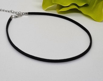 Black choker necklace, minimalist jewellery, plain choker, faux suede choker, flat cord choker, available in 14 colours