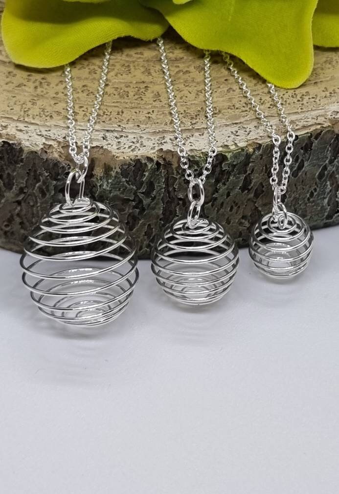 JIALEEY Spiral Bead Cages Pendants 30 PCs 3 Sizes Silver Plated Stone  Holder Necklace Cage Pendants Findings for Jewelry Making and Crafting