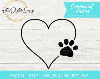 Dog Paw Heart Bundle SVG Cut File for Cricut & Silhouette l Comercial Use SVG, Paw Heart svg, Dog Paw svg, Dog Love Heart svg, Paw print svg