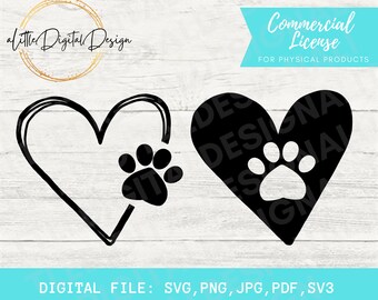 Paw and Heart Bundle SVG Cut File for Cricut & Silhouette l Paw Heart svg, Dog Paw svg, Paw svg, Dog Paw, Dog Love Heart svg, Paw print svg