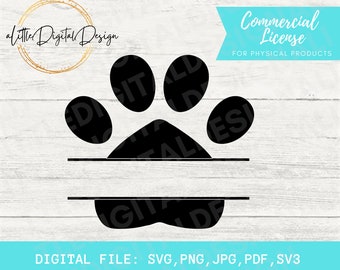 Paw Print Personalized SVG Cut File for Silouette & Cricut | Digital Images, SVG PNG, Commercial License, Paw Print, Monogram | Digital File