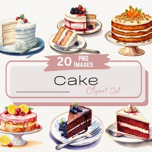 Dessert Cake Watercolor Clipart, Sweet Treats, Birthday Cake, Food Clipart, Birthday Party, Bakery Clipart, Junk Journal, Digital Download