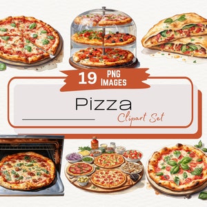 Pizza Party aquarel clipart set, voedsel clipart, pizza illustratie, fastfood, Pizza Night, kookboek ambachten, junk Journal, digitale png