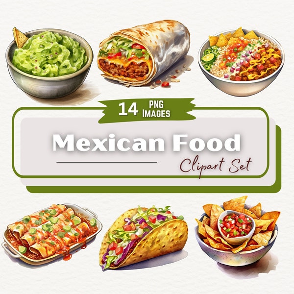 Mexican Food Watercolor Clipart Bundle| Tacos, Burritos, Enchiladas Transparent PNG| Cinco de Mayo | Food Illustration PNG Instant Download