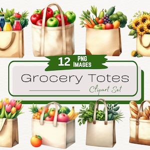 Aquarell Lebensmittelgeschäft Tote Clipart Bundle, Bauernhaus Gartenarbeit, gesunde Lebensmittel, Obst Gemüse Stand, Lebensmittelkorb, Frühlingsmarkt Instant PNG