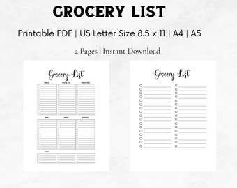 Grocery List Instant Download Printable Bundle | Shopping List PDF | Shopping Log | Instant Download| Letter,A5,A4