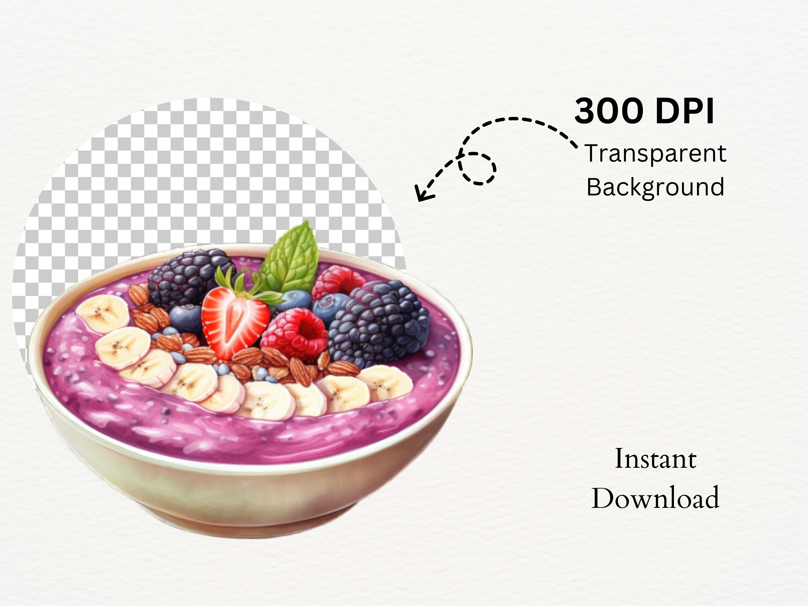 Watercolor Smoothie Bowl Clipart Bundle, Healthy Acai Fruit Bowl ...