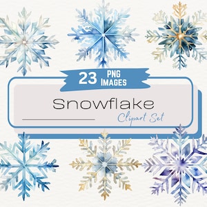 23 Winter Snowflake Clipart, Commercial Use, Snowflake Clipart PNG, Glitter Snowflake Illustration, Transparent Snowman Digital Download PNG