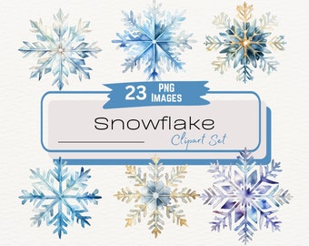 23 Winter Snowflake Clipart, Commercial Use, Snowflake Clipart PNG, Glitter Snowflake Illustration, Transparent Snowman Digital Download PNG