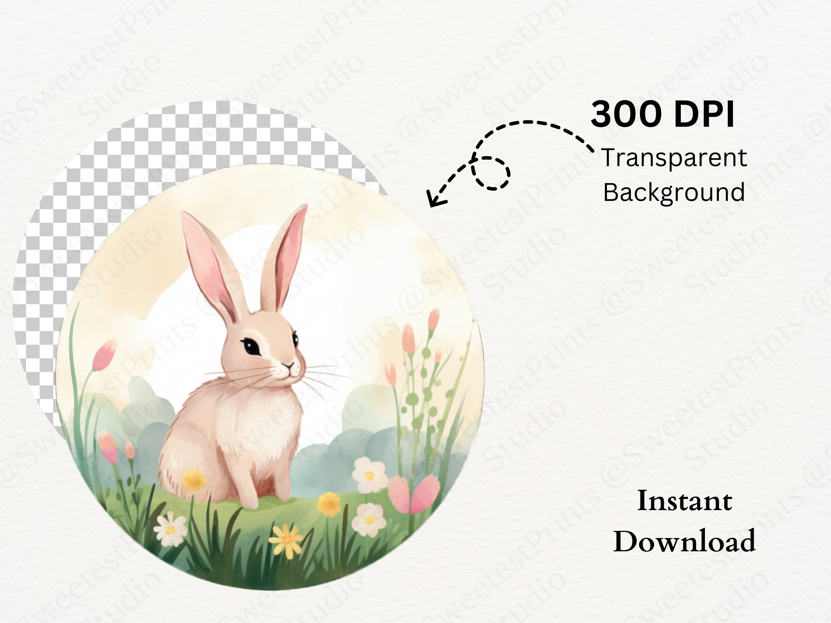 Watercolor Spring Bunny Clipart Bundle, Floral Baby Bunny Easter ...