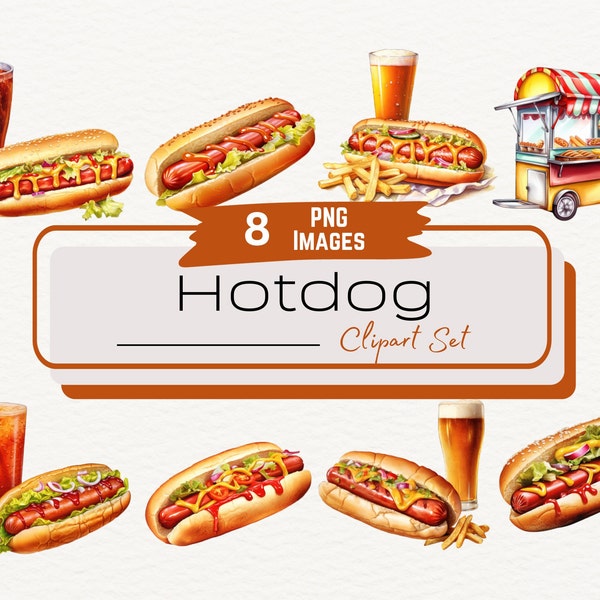 Watercolor Hotdog Clipart, Fast Food Hotdog Stand Illustration PNG, Digital Fast Food Clipart, Digital Food Graphics, Concession Stand Art